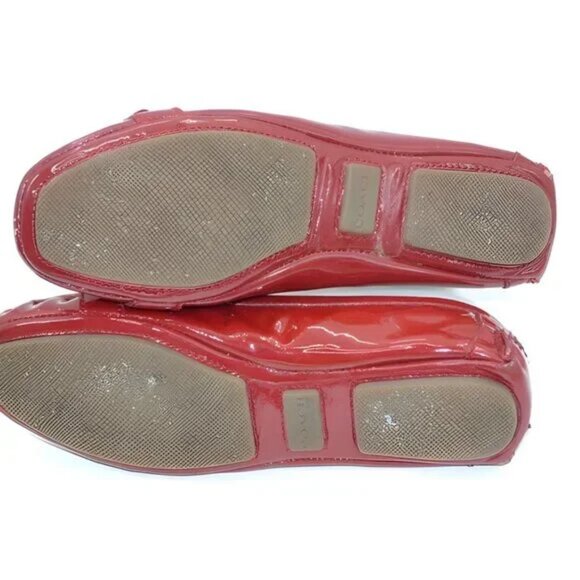 Coach Fire Red Classic Gold Buckle Patent Leather Dress Driving Loafers Flats 8 - Picture 8 of 12
